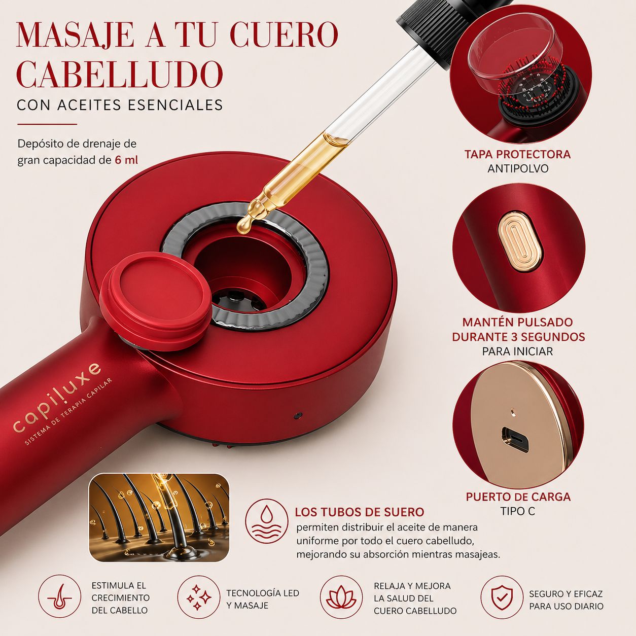 cepillo masajeador capilar luz led
